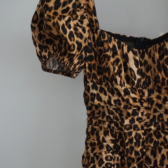 Zara Leopard Print Puff Sleeve Ruched Dress - Picture 4 of 5